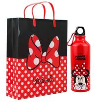 Kit Presente Garrafa Inox 500 Ml Sacola Minnie Mouse