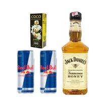 Kit Presente Jack Daniels Honey 375ml + Red Bull + Gelo Coco