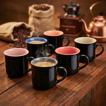 Kit Presente Jogo 6pçs Mini Canecas de Café Cerâmica Bicolor Mimo Style Black