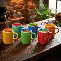 Kit Presente Jogo 6pçs Mini Canecas de Café Cerâmica Bicolor Mimo Style Coloridas
