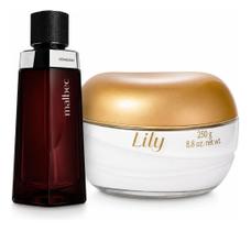 Kit Presente Lily Creme Acetinado 250g + Malbec Desodorante Colônia Masculino Kit Presente Lily Creme Acetinado 250g + Malbec Desodorante Colônia Masculino