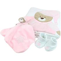 Kit Presente Manta Blanket e Sapatinhos ZIP URSO Rosa Kit Presente Manta Blanket e Sapatinhos ZIP URSO Rosa