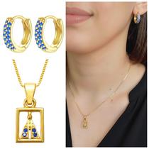 Kit presente Nossa Senhora Aparecida brinco Banhado a ouro 18k religioso fé