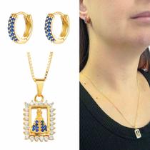 Kit presente Nossa Senhora Aparecida brinco Banhado a ouro 18k religioso fé Kit presente Nossa Senhora Aparecida brinco Banhado a ouro 18k religioso fé