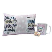 Kit Presente Para O Dia Das Maes Almofada + Caneca Decorados Lembrancinha Frases Dia Das Mães - MANUQUE