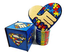 Kit Presente Quebra-cabeça coração Colorido para Autistas - Coleção TEA e Amor
