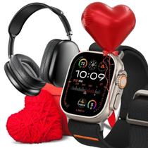 Kit Presente: Relógio inteligente HW ULTRA 2 chat GPT integrado + Fone Bluetooth PRO9 +7 pulseiras + Coração de Pelúcia