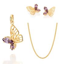 Kit Presente Rommanel Lindo Borboletas Banhados A Ouro 18k