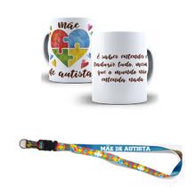 Kit Presente Sou Mãe de Autista Com Caneca , Chaveiro e Cordão Puzzle