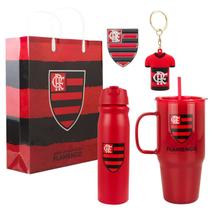 Kit Presente Torcedor Garrafa Caneca Chaveiro Broche - Flamengo Kit Presente Torcedor Garrafa Caneca Chaveiro Broche - Flamengo
