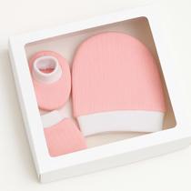 Kit Presente Touca Luva Sapatinho Canelado para bebê