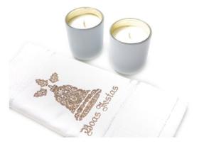 Kit Presente Vela Decorativa Perfumada Toalha Bordada Natal