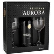 Kit Presente Vinho Tinto Seco Aurora Merlot com 2 Taças Kit Presente Vinho Tinto Seco Aurora Merlot com 2 Taças