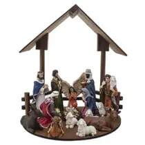Kit Presépio Resina 14 Peças 15 Cm Casa Rústica Madeira 33 Kit Presépio Resina 14 Peças 15 Cm Casa Rústica Madeira 33