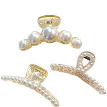 Kit Presilhas de Cabelo Transparente Pérolas Brancas (3 Peças)