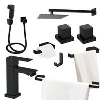 Kit Preto Banheiro + Ducha + Acabamento + Chuveiro Torneira Kit Preto Banheiro + Ducha + Acabamento + Chuveiro Torneira