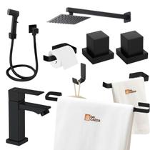 Kit Preto Banheiro + Ducha + Acabamento + Chuveiro Torneira Kit Preto Banheiro + Ducha + Acabamento + Chuveiro Torneira