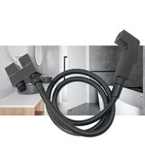 Kit Preto Fosco Ducha Higiênica Intima Metal Quadrada + Adaptador Tê para Caixa Acoplada All Black - Crie & Construa