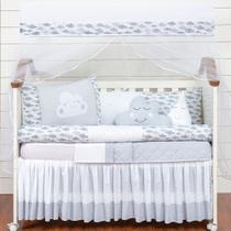 Kit Pretor Berço Completo Nuvem Neutro Chuva de Amor Rolinho 12 peças com LENÇOL DE ELASTICO