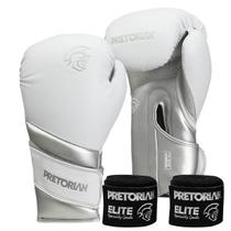 Kit Pretorian Boxe Muay Thai Elite Luva e Bandagem Cinza Cla