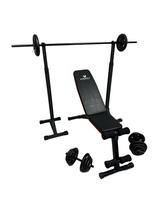 Kit Prime - Banco EB-200 + Par Torre Regulável + Barra 1,80m preta maciça + Par barrinhas ocas + 60 kg de Anilhas - Exercit Esportes