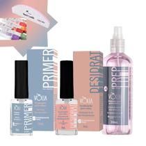 KIT PRIMER SEM ÁCIDO VÓLIA 10ml DESIDRATADOR DE UNHAS DESIDRAT VÓLIA 9ml PREP SPRAY VÓLIA 350ml