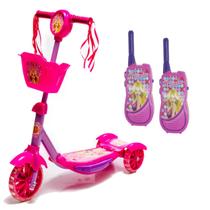 Kit Princesa Belinda Patinete Rosa Mais Walkie Talkie Radio