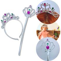Kit Princesa Infantil com Coroa e Varinha Mágica
