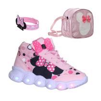 Kit Princesa Tenis de Led Luz Infantil Vem Bolsa e Pulseira de Meninas