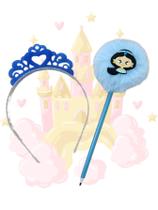 Kit Princesa tiara de coroa e lápis pompom Princesas papelaria presente lembrancinha pascoa