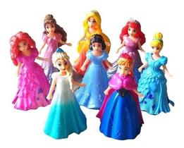 Kit Princesas Anna Elsa Cinderelas Disney 8 Pçs Miniaturas