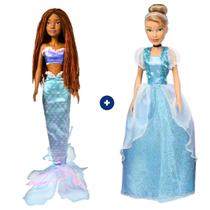 Kit Princesas Ariel Negra E Cinderela 55cm Disney Bonecas Live Action Articuladas Grandes Novabrink