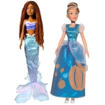 Kit Princesas Ariel Negra E Cinderela 55cm Disney Bonecas Live Action Articuladas Grandes Novabrink