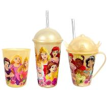 Kit Princesas Disney com Copo Refri Copo Shake com Canudo e Caneca de Café Kit Princesas Disney com Copo Refri Copo Shake com Canudo e Caneca de Café