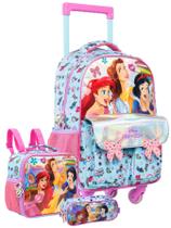 Kit Princesas Luxo Mochila 4 Rodas Costas + Lancheira Estojo