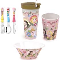 Kit Princess - Princesas, 2 copos, Bowl, talheres - Disney
