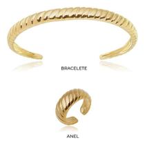 Kit Priscila - Anel Regulável + Bracelete Diagonal Banhado em Ouro 18k