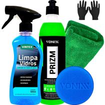 Kit Prizm e Limpa Vidros Vonixx Removedor de Chuva Ácida e Manchas dÁgua para Vidros e Emblemas com Aplicador Incluso