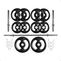 Kit Profissional 30 Kg de Anilhas + 2 Barras de 40cm + Barra de 160cm Kit Profissional 30 Kg de Anilhas + 2 Barras de 40cm + Barra de 160cm