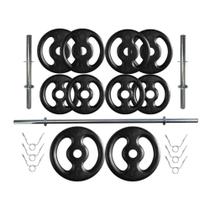 Kit Profissional 30 Kg de Anilhas + 2 Barras de 40cm + Barra de 160cm