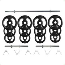 Kit Profissional 40 Kg de Anilhas + 2 Barras de 40cm + Barra de 160cm