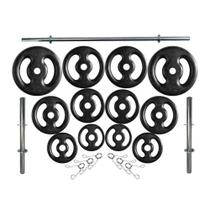 Kit Profissional 50 Kg de Anilhas + 2 Barras de 40cm + Barra de 160cm