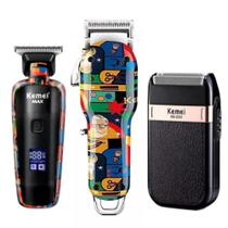 Kit Profissional Barber Shop Kemei Shaver Corte E Acabamento Premium