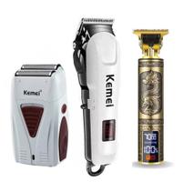 Kit Profissional Barber Shop Kemei White Shaver Km-3382 Clipper Hair