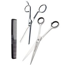 Kit profissional barbershop tesoura 7" tesoura desfiadeira pente marco boni