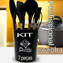 Kit Profissional com Talheres de Silicone Cozinha Prática Cabo Madeira Resistente