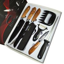 Kit Profissional De Facas Conjunto Completo Para Churrasco Com 8 Peças Antiaderente Fio De Navalha