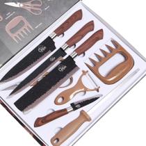 Kit Profissional De Facas Conjunto Completo Para Churrasco Com 8 Peças Antiaderente Fio De Navalha