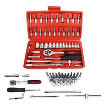 Kit Profissional De Ferramentas 46 Peças Jogo De Soquete Sextavado Aço Chave Catraca Maleta Kit Profissional De Ferramentas 46 Peças Jogo De Soquete Sextavado Aço Chave Catraca Maleta