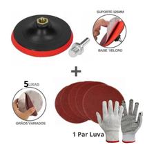 Kit Profissional de Lixadeira com Suporte para Disco de Lixa com tiras autocolantes + 5 lixas e 1 Par de Luvas - Pinheiro
